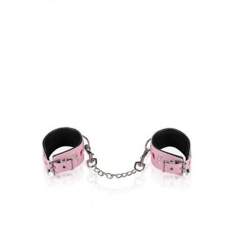 Menottes de poignets en cuir rose